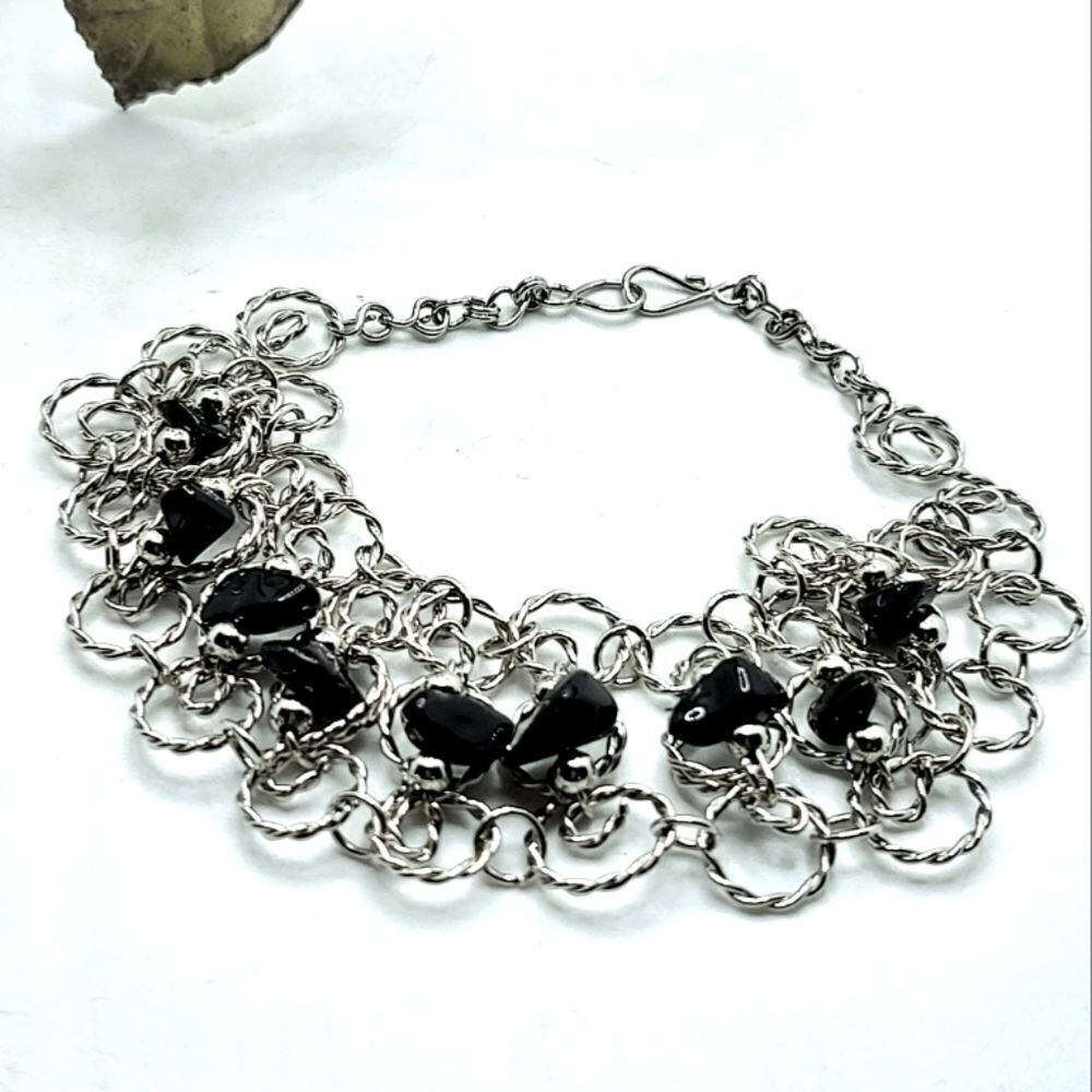 "5/$40" Silvertone Black Chip Circle Link Bracelet